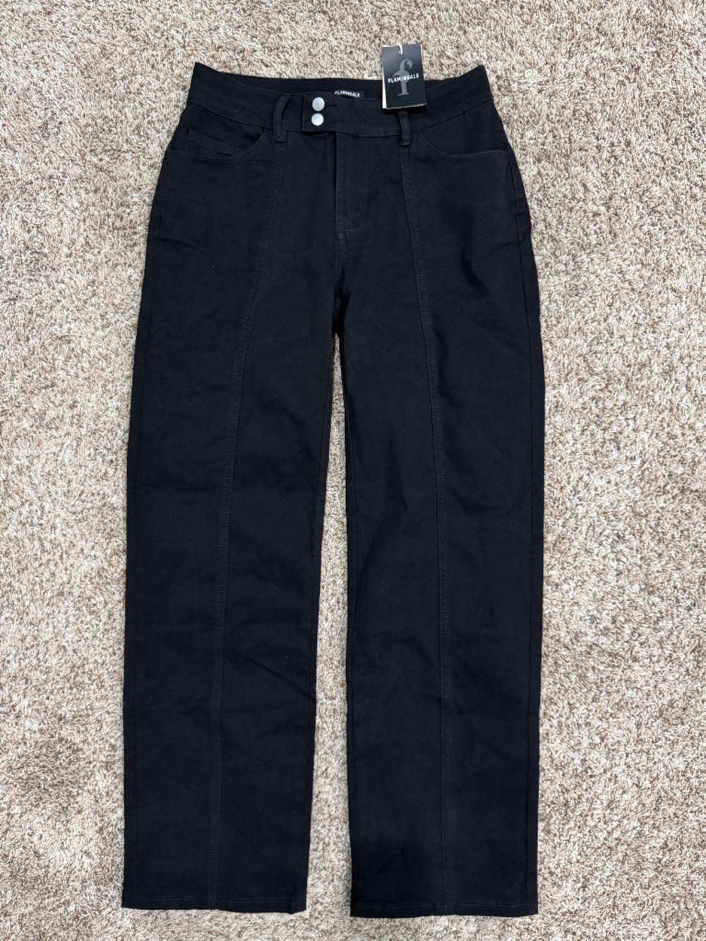Flamingals Solid Seam Front Mid Rise Straight Leg Pants black medium-NWT